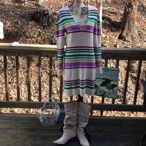 Free People Pinks Greens Multi Stripe Cream Dress